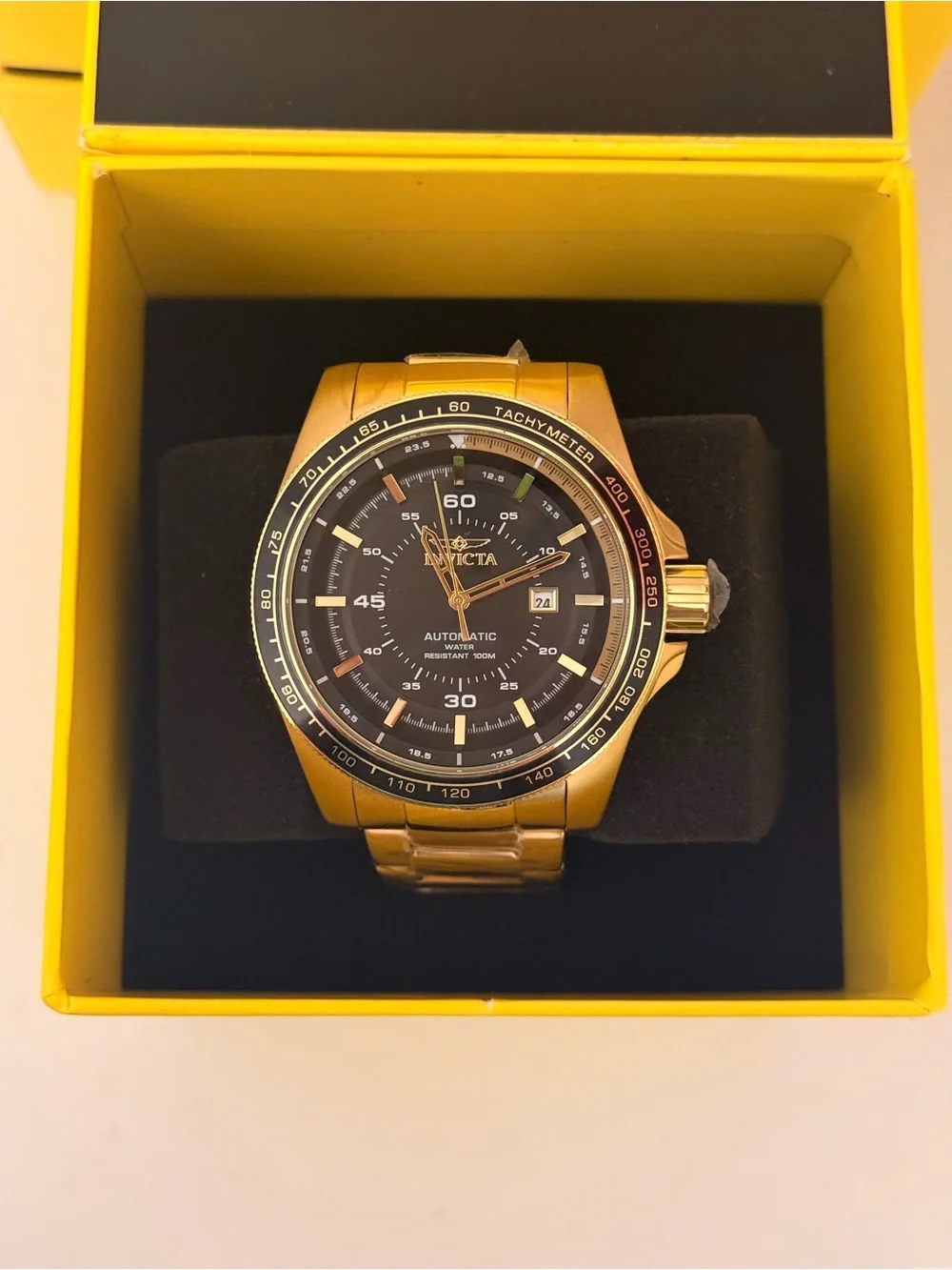 NWT Invicta Speedway Automatic Gold-Tone Watch Model 48078 Black Dial 50mm